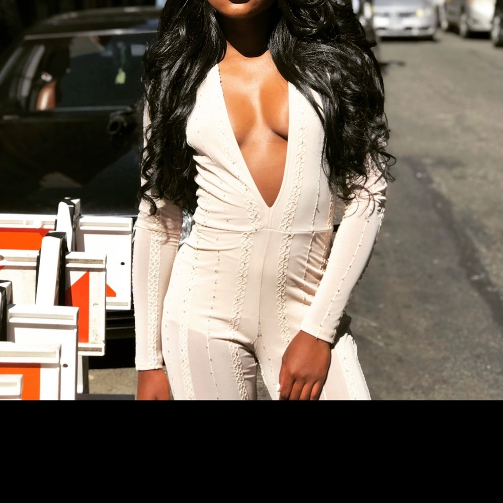 Cream glitter jumpsuit size small